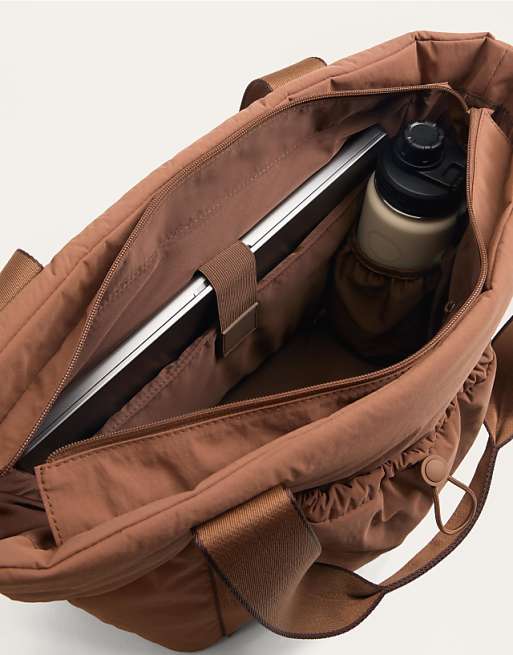 OYSHO Shopper Bag With Front Pocket In Terracota