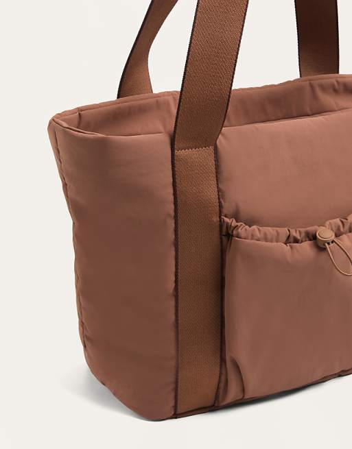 OYSHO Shopper Bag With Front Pocket In Terracota