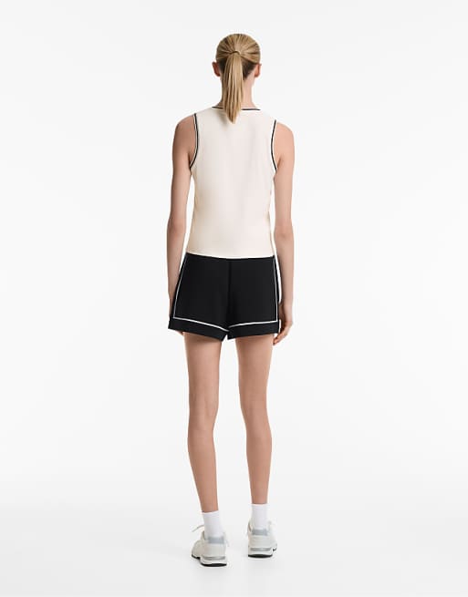 OYSHO Sleeveless V-neck Top In Pale Ecru