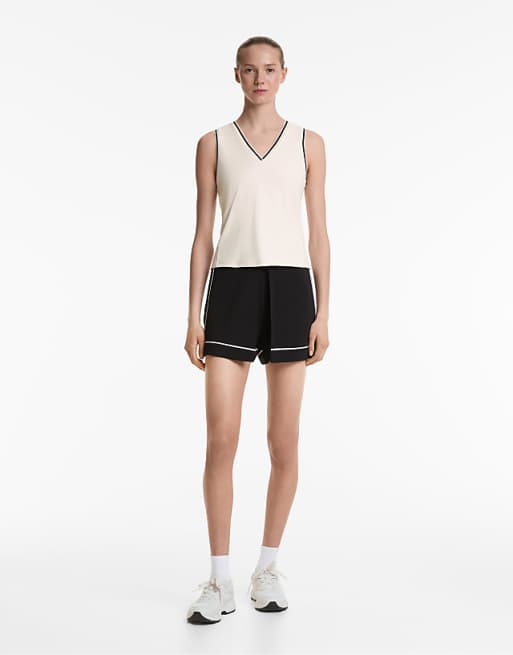 OYSHO Sleeveless V-neck Top In Pale Ecru