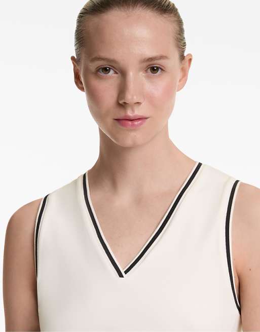 OYSHO Sleeveless V-neck Top In Pale Ecru
