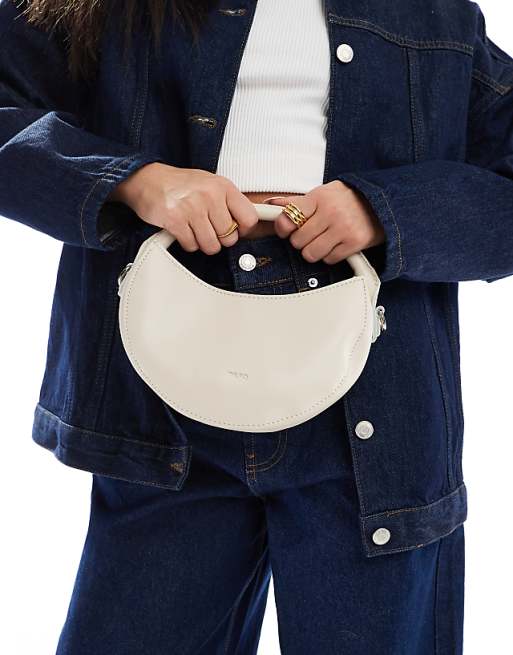 PASQ Circle Grab Bag With Crossbody Strap In Off White
