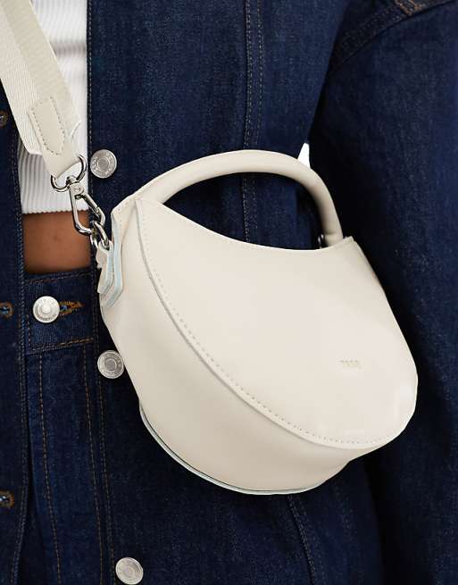 PASQ Circle Grab Bag With Crossbody Strap In Off White