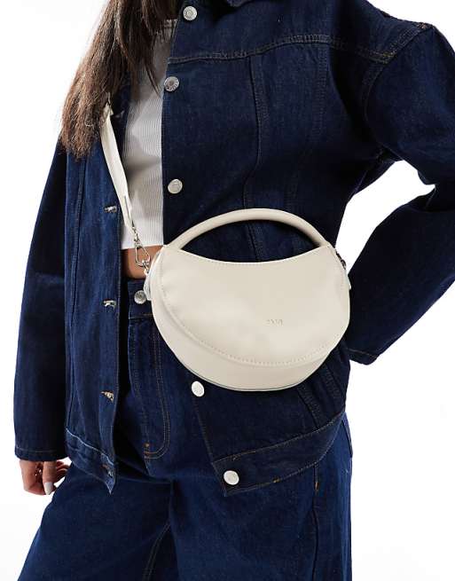 PASQ circle grab bag with crossbody strap in off white