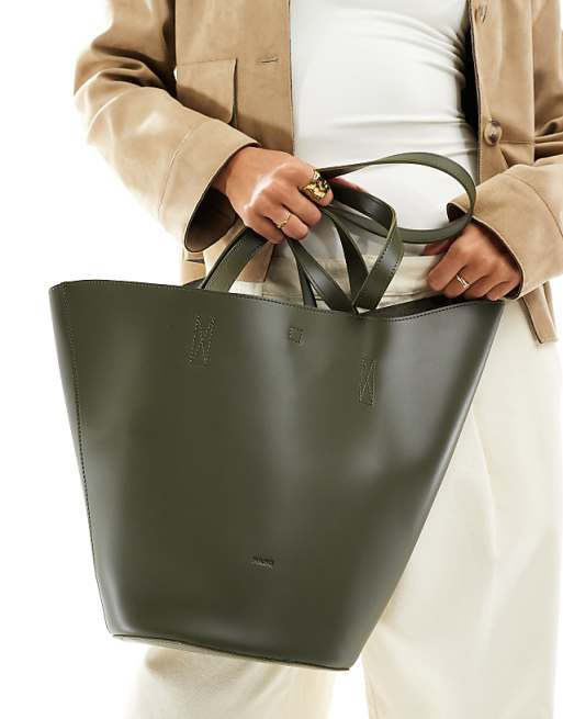PASQ Curve Top Shoulder Bag In Khaki Green