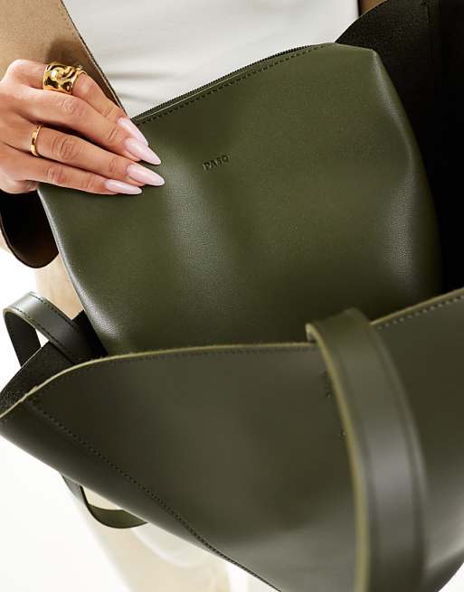 PASQ Curve Top Shoulder Bag In Khaki Green