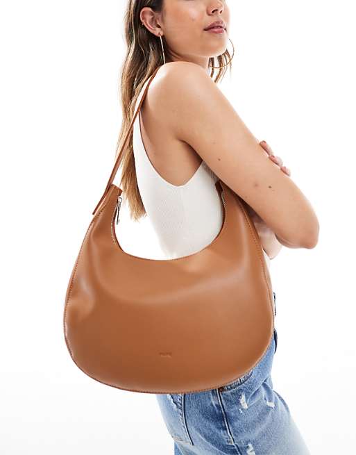 PASQ Curved Slouch Shoulder Bag In Tan