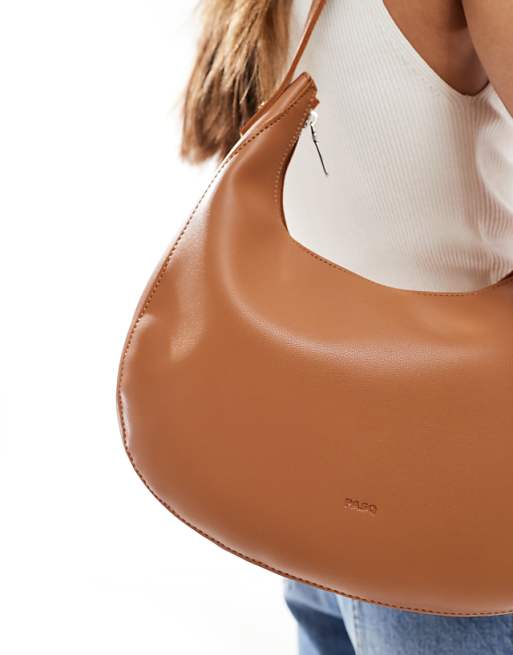 PASQ Curved Slouch Shoulder Bag In Tan