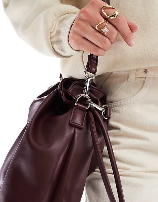 PASQ Draw String Soft Shoulder Bag In Burgundy