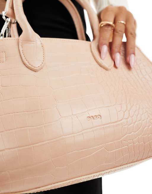 PASQ Faux Croc Grab Bag In Off White