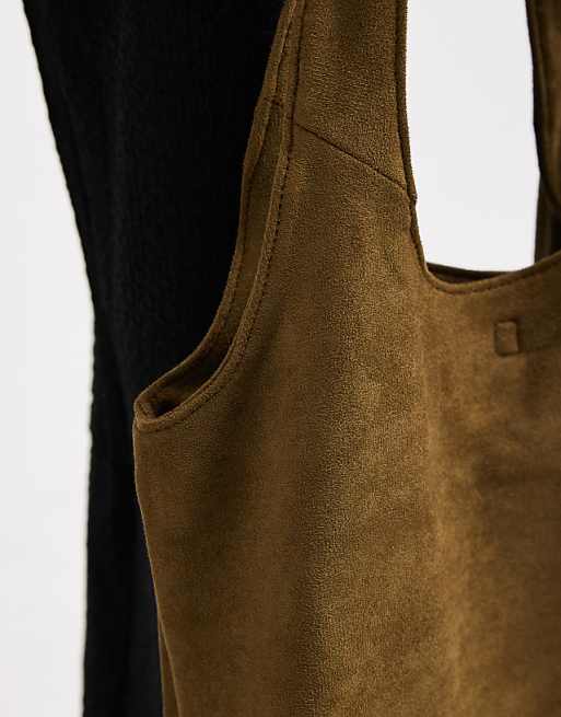 PASQ Faux Suede A Line Tote Bag In Dark Green