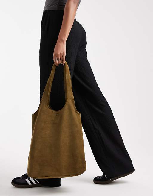 PASQ Faux Suede A Line Tote Bag In Dark Green