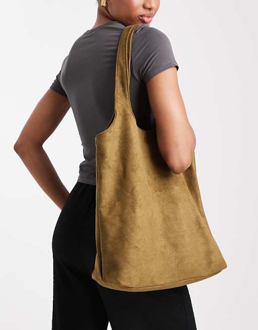 PASQ faux suede a line tote bag in dark green
