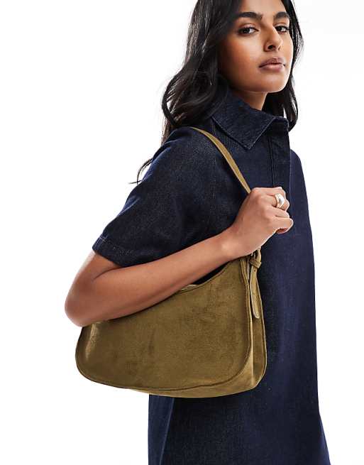 PASQ faux suede shoulder bag in dark green