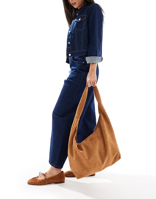 PASQ Faux Suede Slouchy Shoulder Bag In Tan