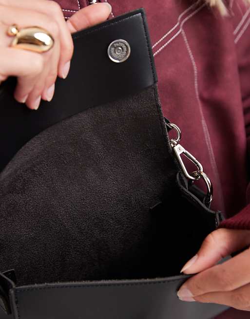 PASQ Flapover Classic Crossbody Bag In Black