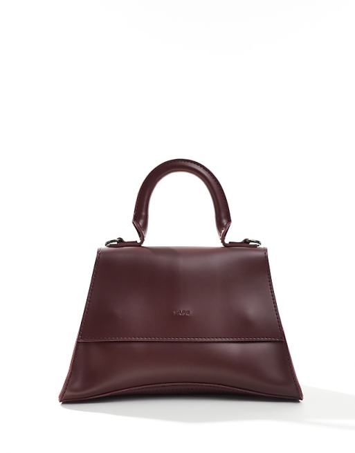 PASQ Mini Curved Bottom Grab Bag With Cross Body Strap In Burgundy