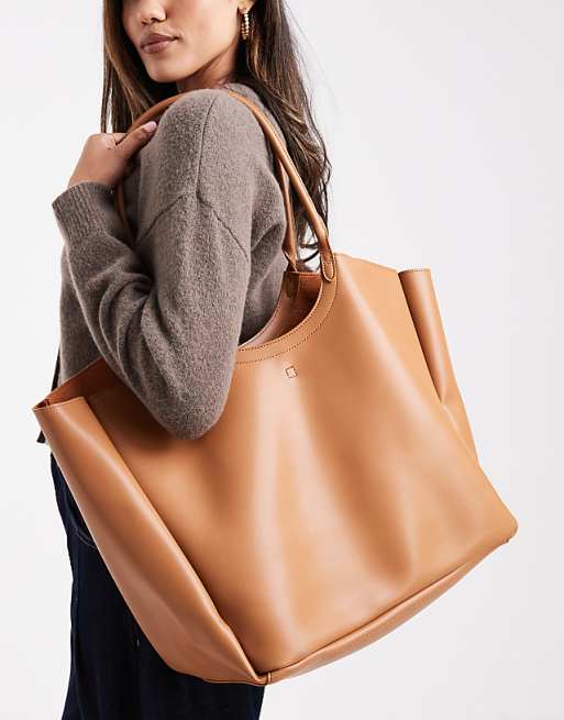 PASQ Oversized Slouch Tote Bag In Tan
