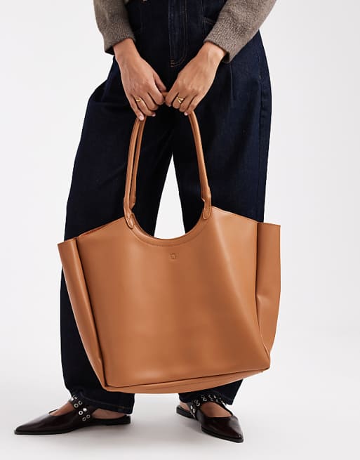 PASQ oversized slouch tote bag in tan