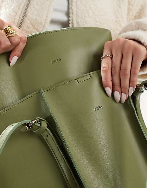 PASQ Pleated Tote Bag In Olive Green