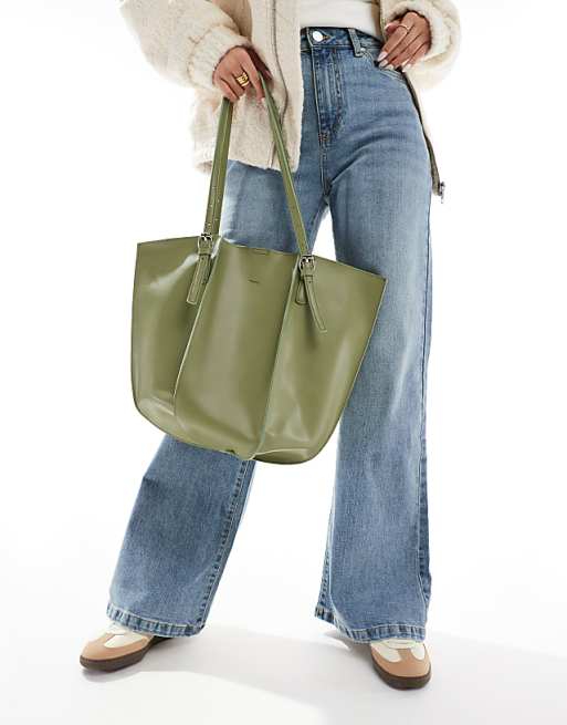 PASQ Pleated Tote Bag In Olive Green
