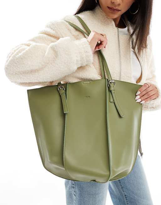 PASQ Pleated Tote Bag In Olive Green