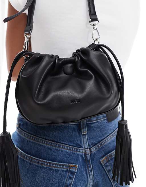 PASQ Rouched Detail Draw String Crossbody Bag In Black