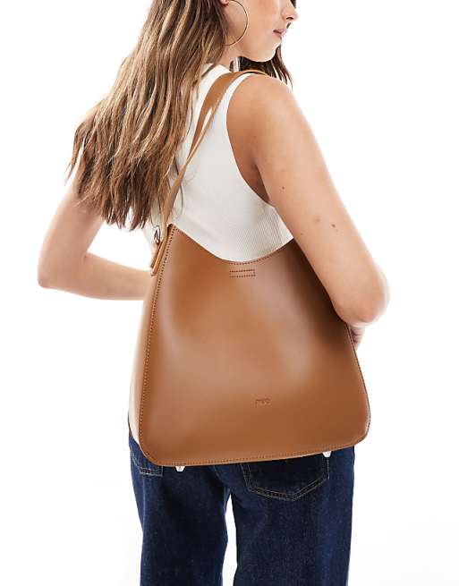 PASQ slouch tote bag with crossbody strap in light brown