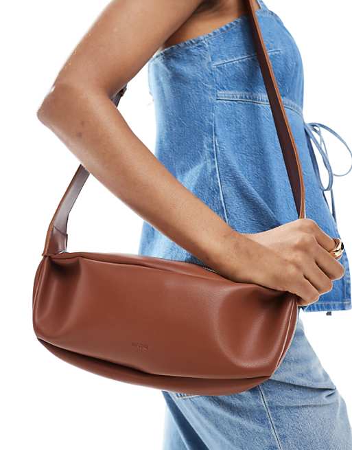PASQ Soft Crossbody Crescent Bag In Brown