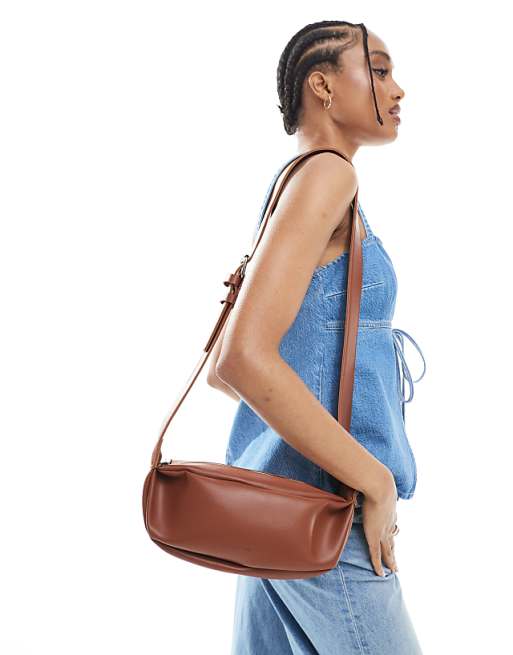 PASQ Soft Crossbody Crescent Bag In Brown