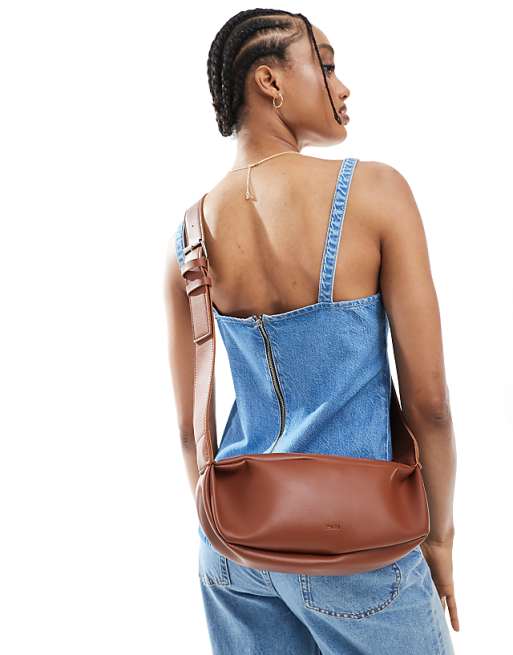 PASQ soft crossbody crescent bag in brown