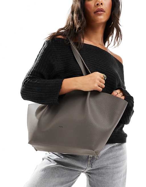 PASQ textured twin strap tote bag with creased front details in grey