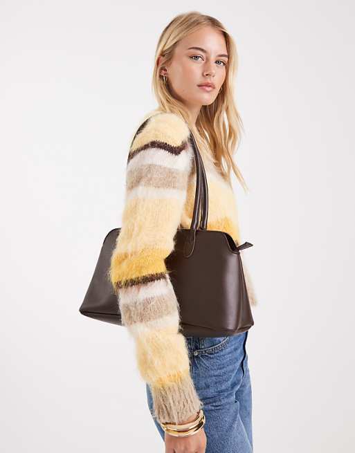 PASQ Twin Strap A Line Shoulder Bag In Dark Brown