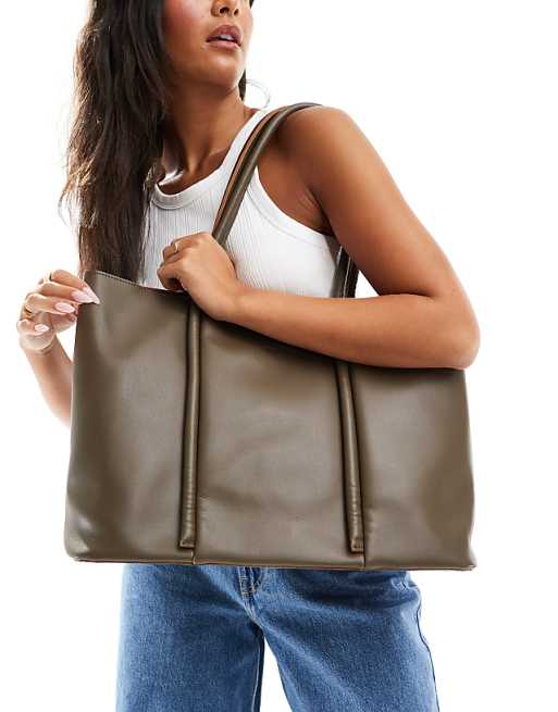 PASQ Twin Strap Rolled Handle Tote Bag In Green