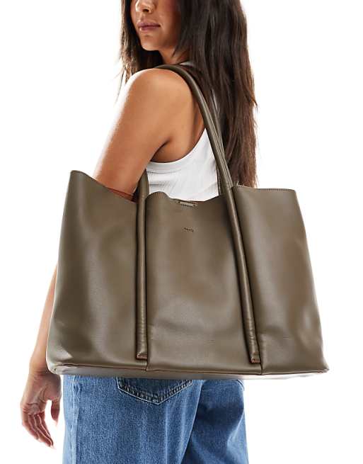 PASQ Twin Strap Rolled Handle Tote Bag In Green