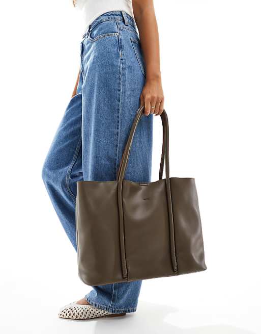 PASQ twin strap rolled handle tote bag in green