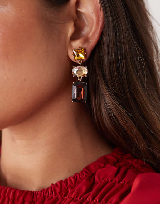 Petit Moments allie statement drop earrings in amber and burgundy stone