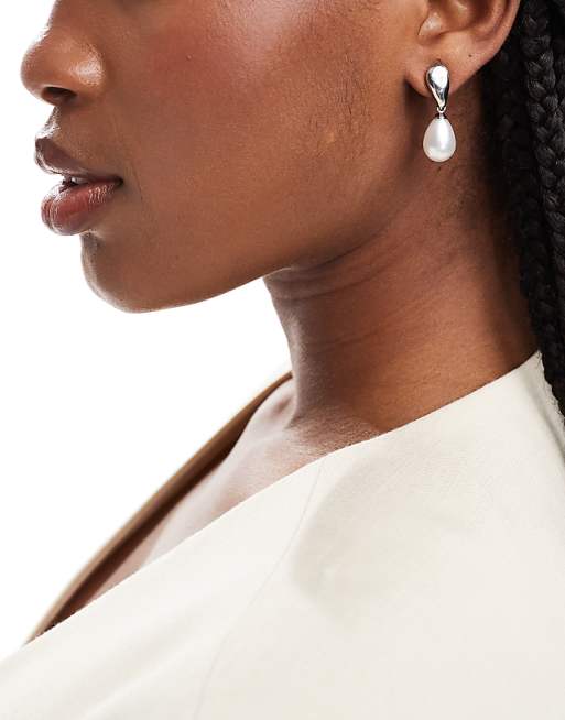 Petit Moments Liquid Pearl Drop Earrings In Silver
