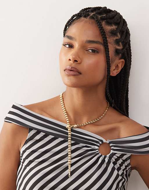 Petit Moments snake lariat chain necklace in gold