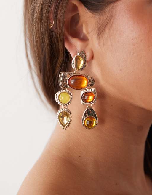 Petit Moments Statement Earrings In Gold And Burngundy Stone