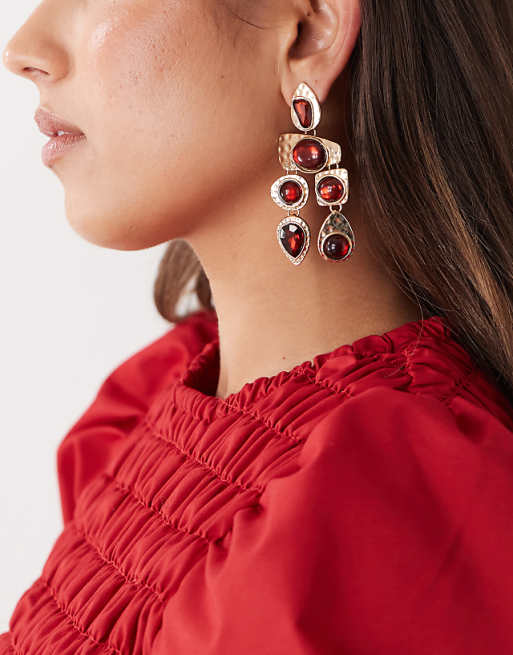 Petit Moments statement earrings in gold and neutral stone