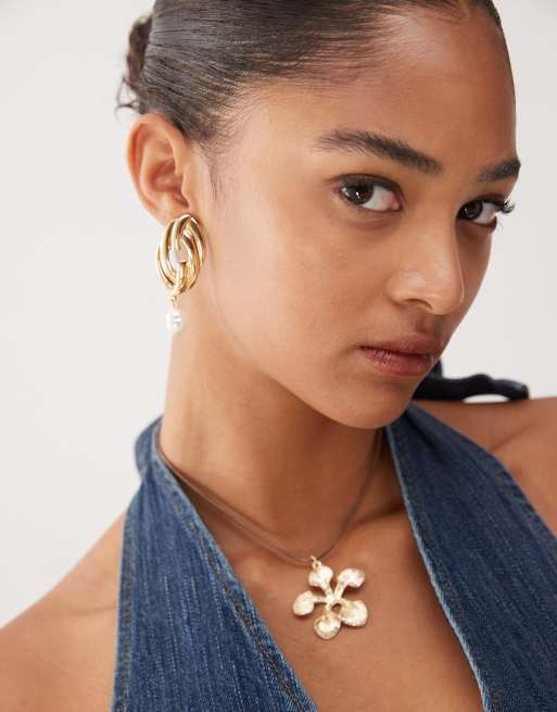 Petit Moments Vintage Twist Pearl Drop Earrings In Gold
