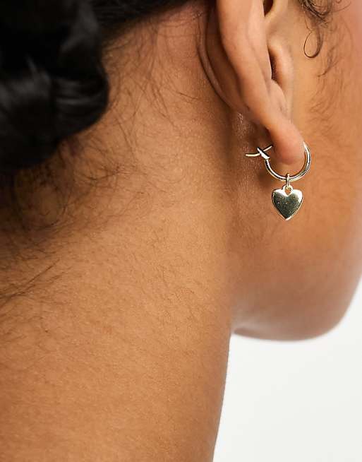 Pieces 18k Plated Hoop Earrings With Heart Drop In Gold