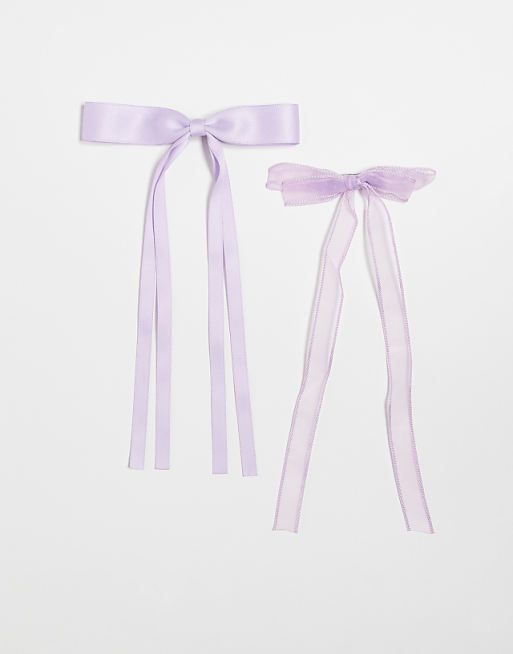 Pieces 2-pack satin and organza mini hair bows in lilac
