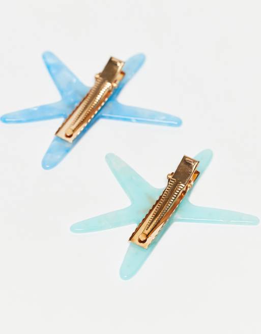 Pieces 2 Pack Starfish Hair Clips In Turquoise And Blue