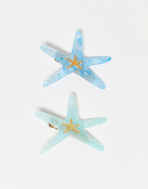 Pieces 2 pack starfish hair clips in turquoise and blue