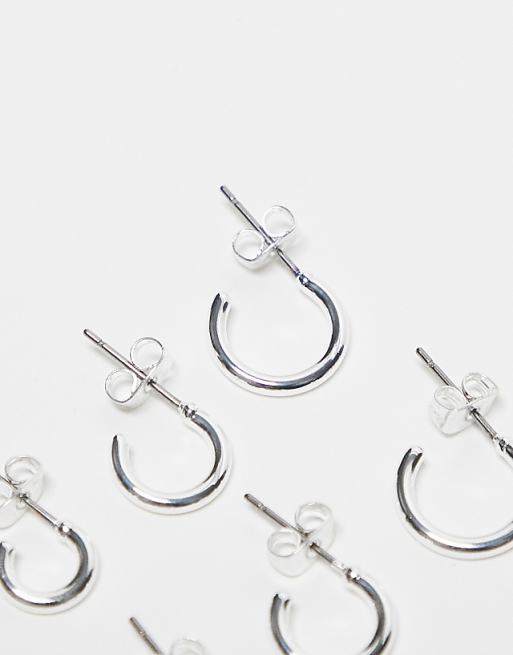 Pieces 3-pack Everyday Huggie And Hoop Earrings In Plated Sterling Silver