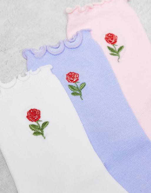 Pieces 3 Pack Rose Embroidered Socks In Multi
