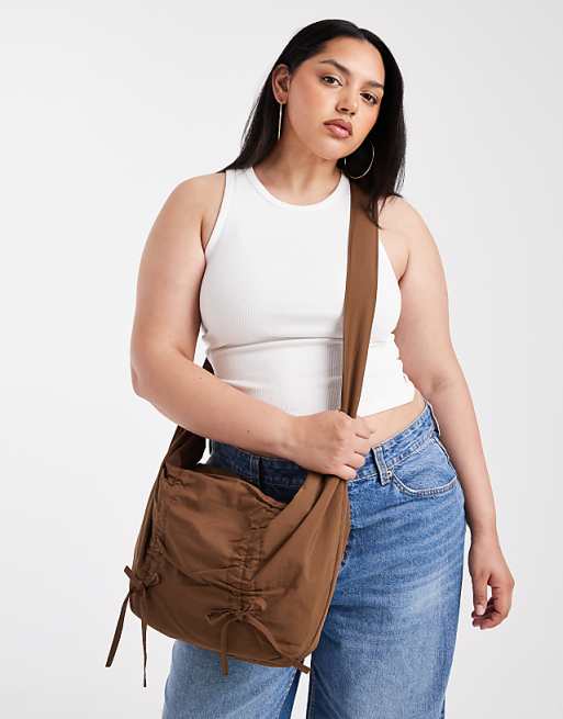 Pieces crossbody bag with bow details in brown