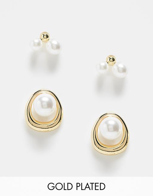 Pieces drop pearl and stud 2-pack earrings in gold